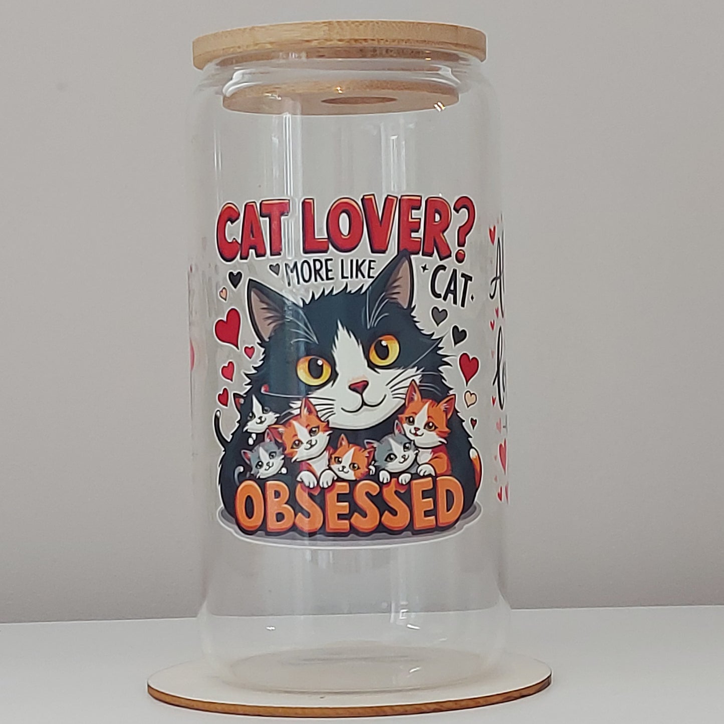 Cat Obsessed’ Glass Tumbler with Bamboo Lid – Funny Gift for Cat Lovers