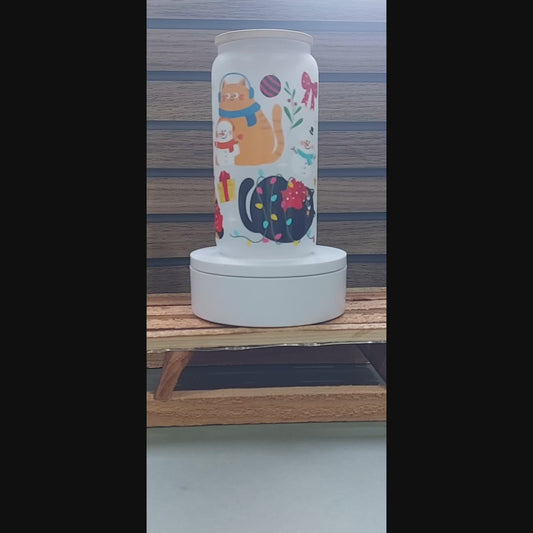 Christmas Cats & Snowmen 16oz Frosted Glass Tumbler