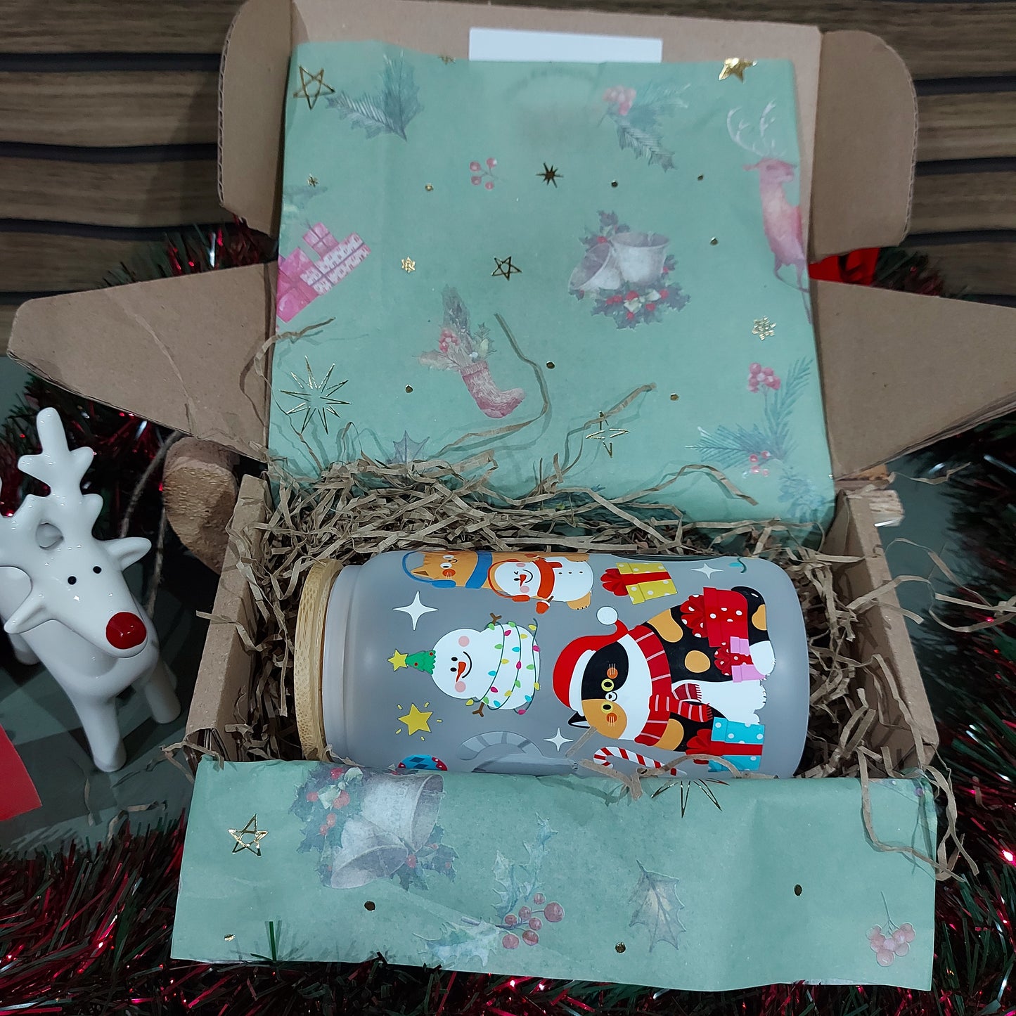 Christmas Cats & Snowmen 16oz Frosted Glass Tumbler